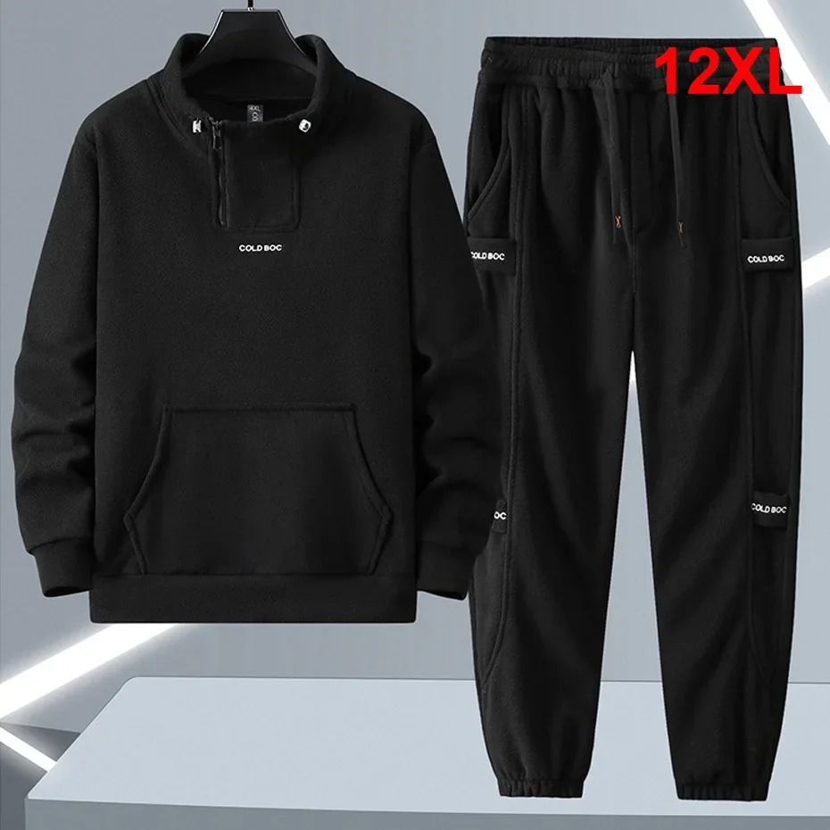 Polar Fleece Tracksuit mens 12XL plus size mens suit sweatshirt sweatpants autumn winter casual suit mens plus size 10XL 12XL 241112