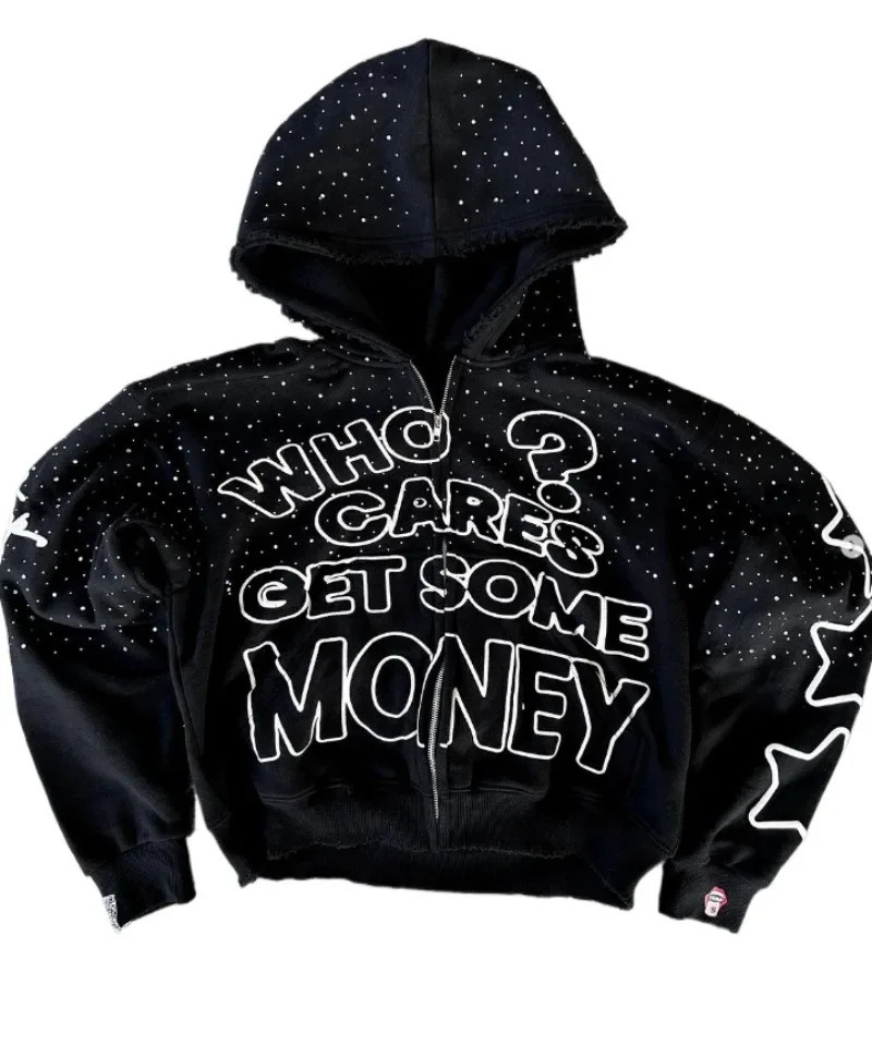 American Street Hip Hop Alphabet Printed Zipper Hoodie Womens Street Retro Street Harajuku Fashion Trend Loose Casual Y2K Top 241112