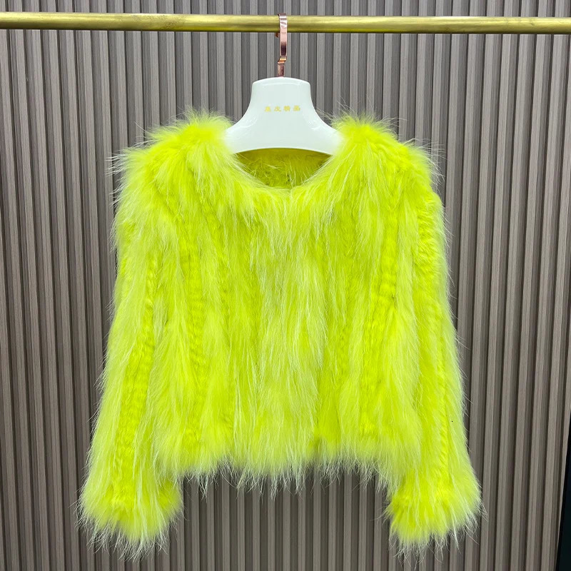 Automne Winter Femmes Real lapin et raton laveur Faute épaisse 100% Veste chaude naturelle fait à la main