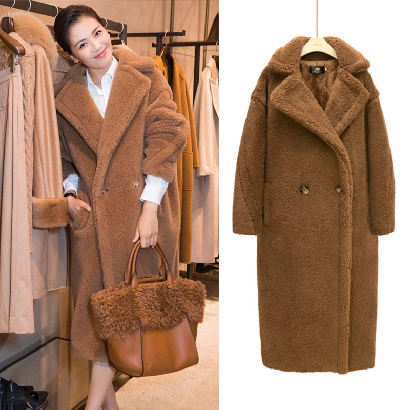 2025 autumn long winter coat womens artificial fur coat thick warm womens lapel coat fur coat womens fur coat 241112