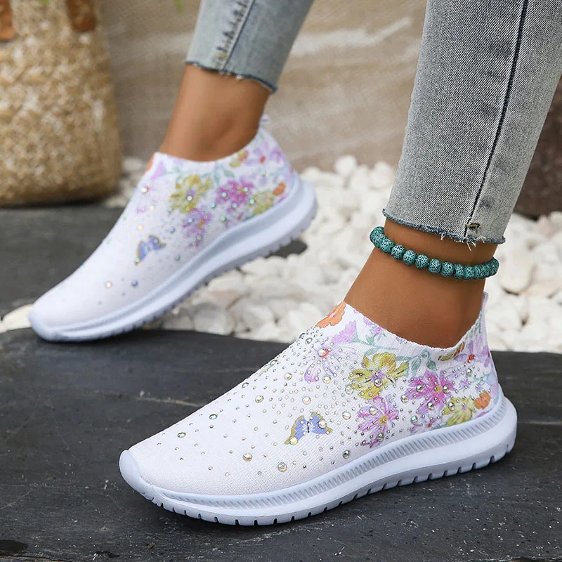Plats à imprimé doux pour femmes 2025 Plateforme de tricot respirant baskets pour femmes chinois wers chaussures décontractées plus C241