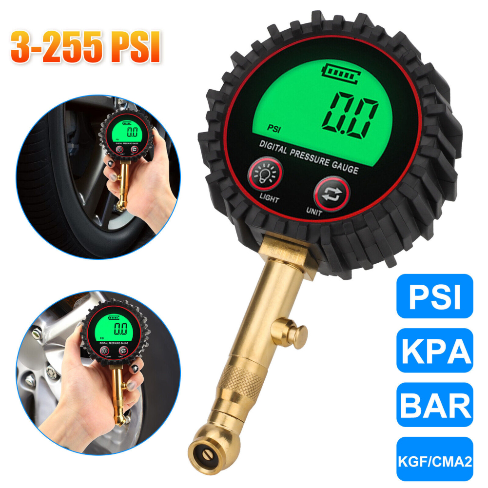 Manomètre de pression d'air numérique avec écran LCD rétroéclairé, 3-255psi, pour voiture, camion, vélo, jauge de pression d'air