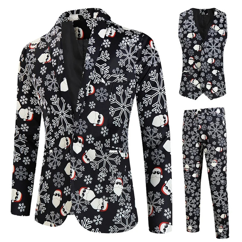 Hommes de Noël à manches longues drôles veste à poitrine simple avec pantalon de gilet ensemble tenue formelle 241113