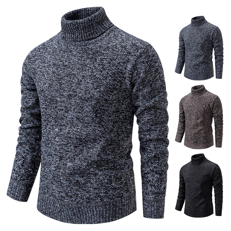 Sweater Mens Autumn Winter Trend Slim Wool Thin Velvet Turtleneck Knit Bottoming Shirt Male Clothing 241113