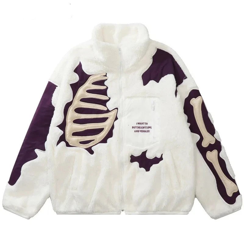 Hip hop retro jacket mens bone print street jacket stand collar spring cashmere coat oversized casual winter Harajuku jacket 241112