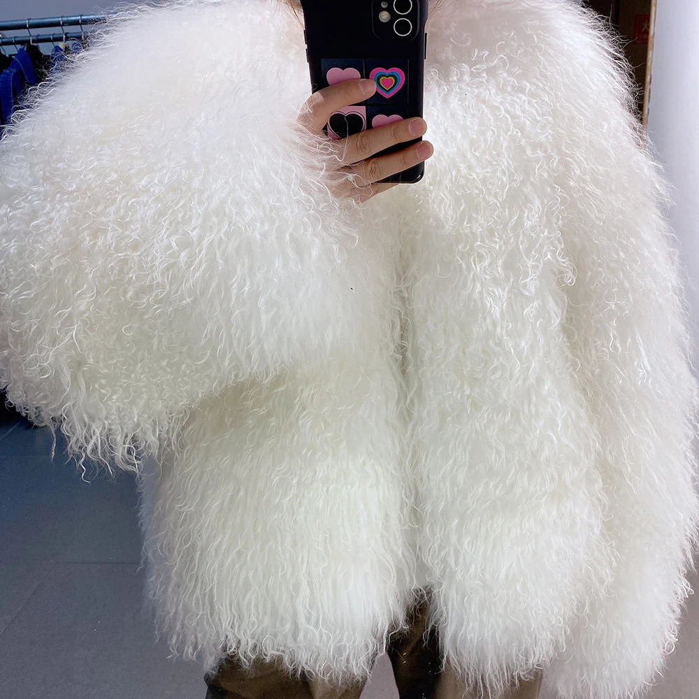 Yoloagain plus couleurs hiver chaude blanc veste en peau de mouton mongol veste femme 241112