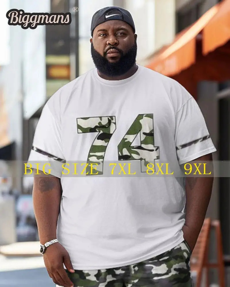 Biggmans L-9XL Plus Mens Large Street Cartoon Bear Camouflage Graffiti Short Sleeve Top 241112