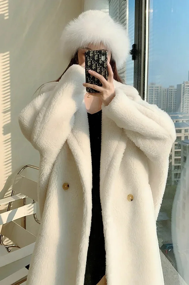 Autumn/Winter M Teddy Bear Coat Womens Grain Alpaca Wool Long Coat 241112