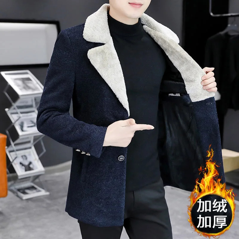 Leisure winter mens warm jacket ultra-thin slim fit autumn thick top coat medium length wool windproof jacket 241112