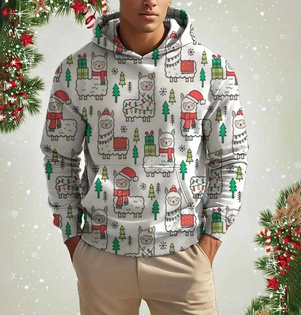 Christmas Mens Hoodie Funny alpaca 3D Print Sweatshirt Autumn Snowman Mens Hooded Pullover Casual Festival Mens Clothing LX241113