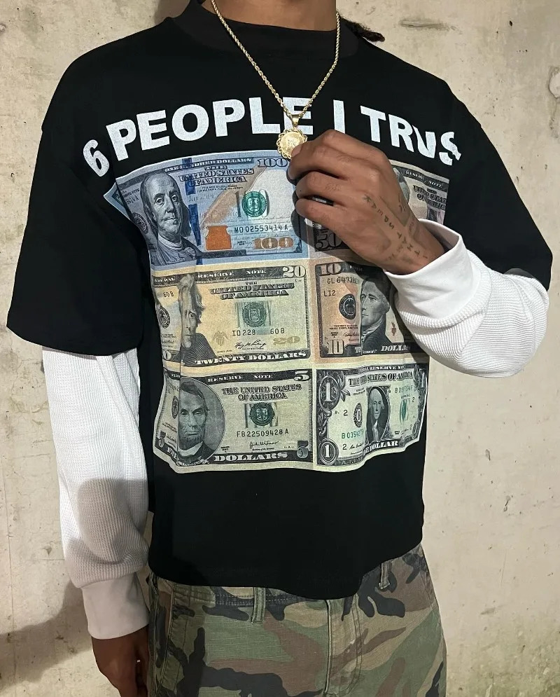Street Harajuku retro clothing printed patch work long sleeved hooded T-shirt for men Y2k hip-hop fashion trend couple loose top 241112