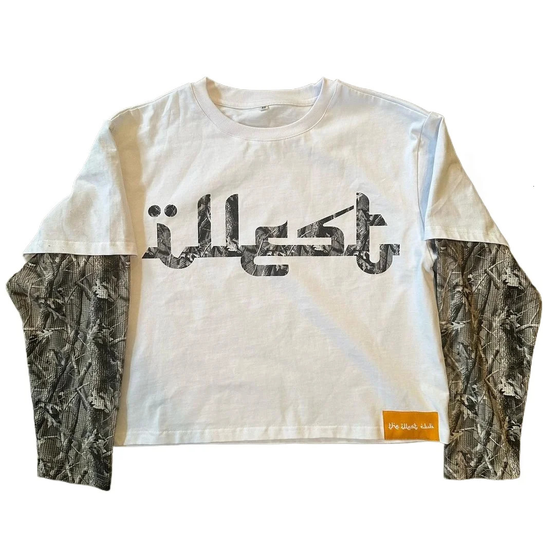 Mode y2k harajuku symbole leaf camouflage Imprime t-shirt à manches longues pour hommes