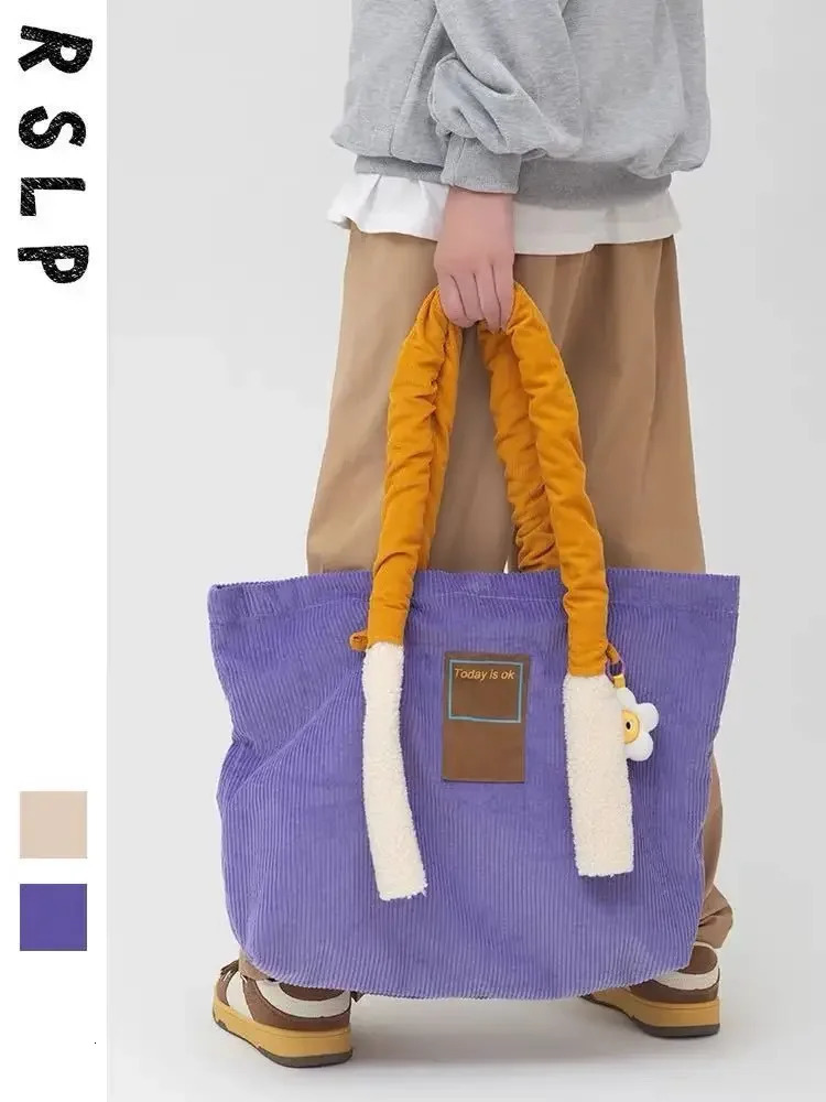 Spring Fashion Womens Bag Cute Korean Shoulder Bag Handbag High Capacity Handbag Corduroy Girls Bag Full Match 241112