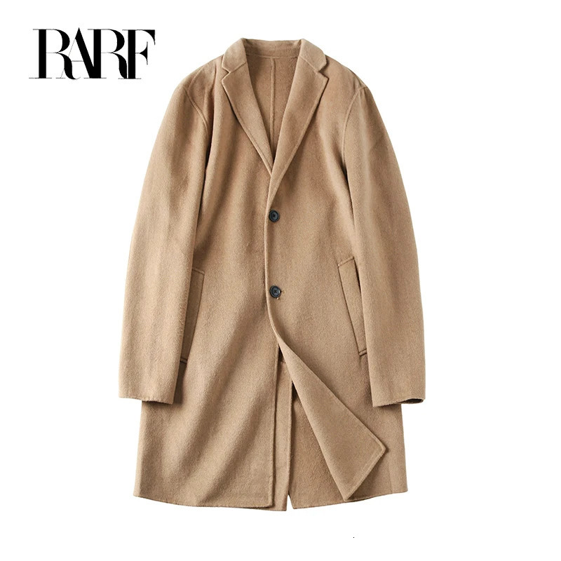 RARF mens wool coat windproof medium long double-sided wool single-layer coat 241112