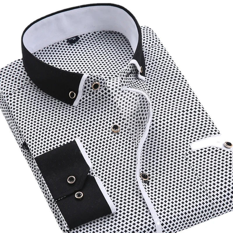 Floral Button Down Men Shirt 2024 Male High Quality Long Sleeve Shirts Casual Slim Fit Black Man Clothes Dress Shirts 241113