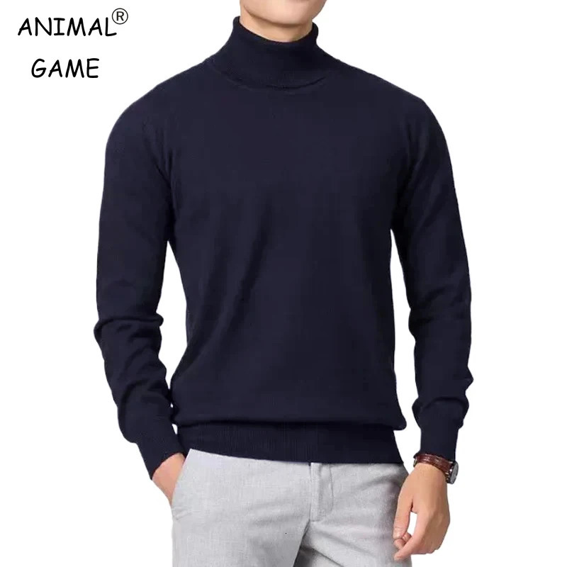 Mens Large Knitted Pullover Sweaters Business Long Sleeve Turtleneck Streetwear Solid Color Winter Outdoor Jacket Coats 241113