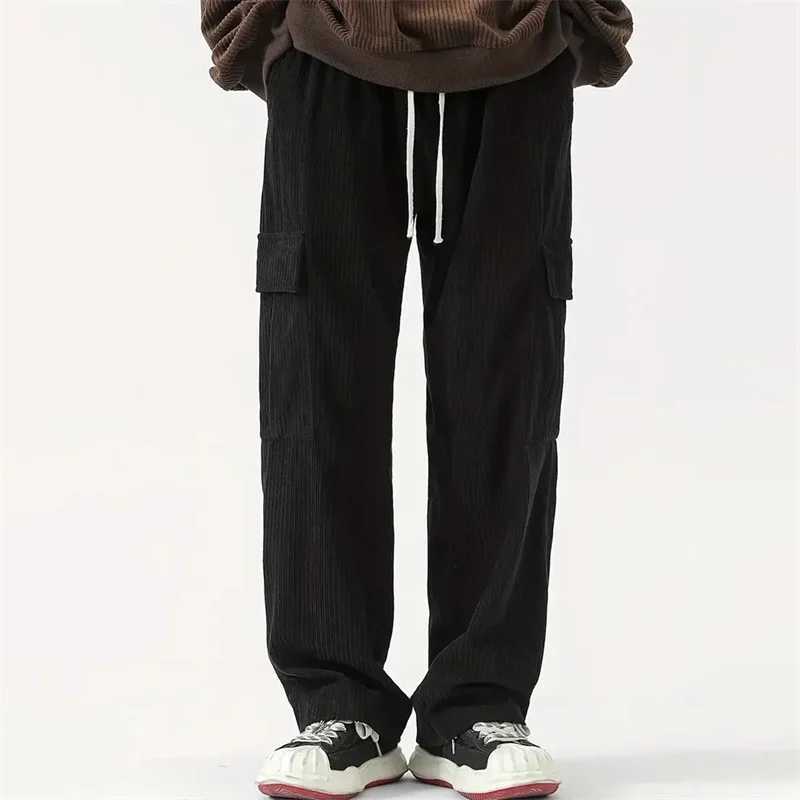 Pantalon de cargaison pour hommes DRSTRING DRSTRING ÉLASTIQUE PANTUR COURDUROY PANTAGE DE TRAVAIL OUTDOOR AVEC LES POCHETS DE LAVE STREETWEARXJ24