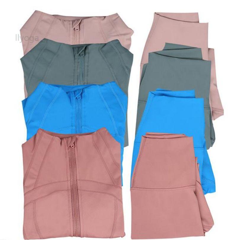 woman yoga set jacket leggings womens gym ourtdoor sports jackets zippered cardigan long sleeved slim fit running fitness top yoga sets-image-964722898