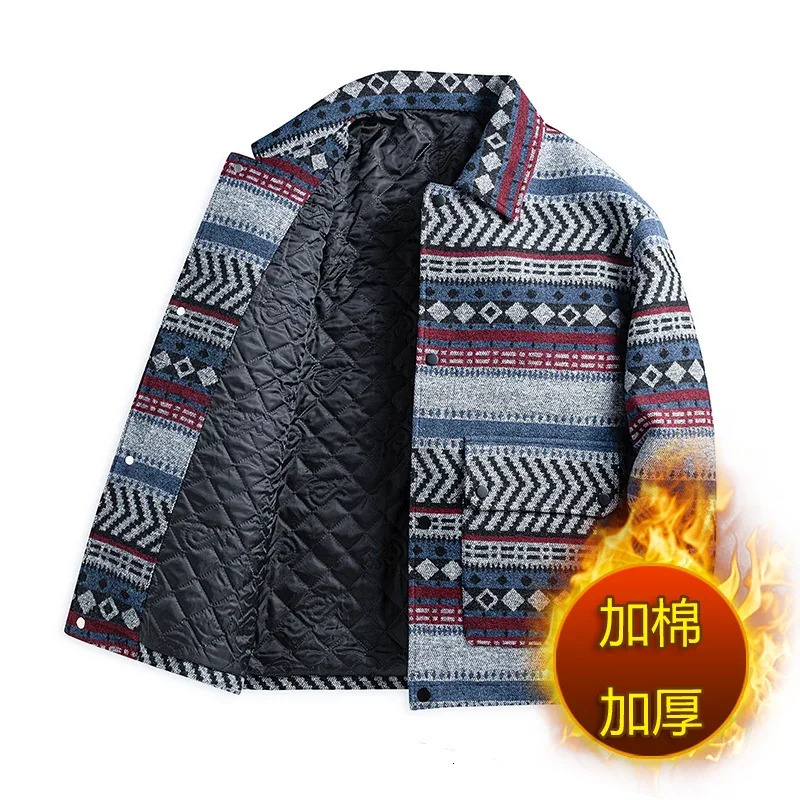 Winter Short Wool Jacket Mens Thick Wool Blended Jacket Retro Printed Casual Business Jacket Social Party Mens Clothing 241112