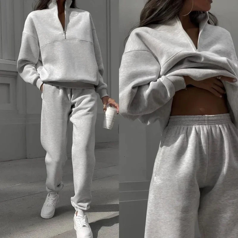 Casual long sleeved sportswear and Trouthers wool two-piece womens set womens track and field clothing autumn warm hooded sweatshirt 241112