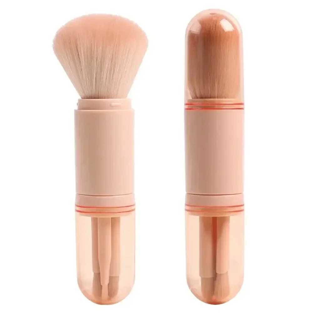 Ensemble de brosses de maquillage de voyage 4 en 1 avec brosse Kabuki rétractable et 3 petites brosses pour les yeux douces et petits faciles à t