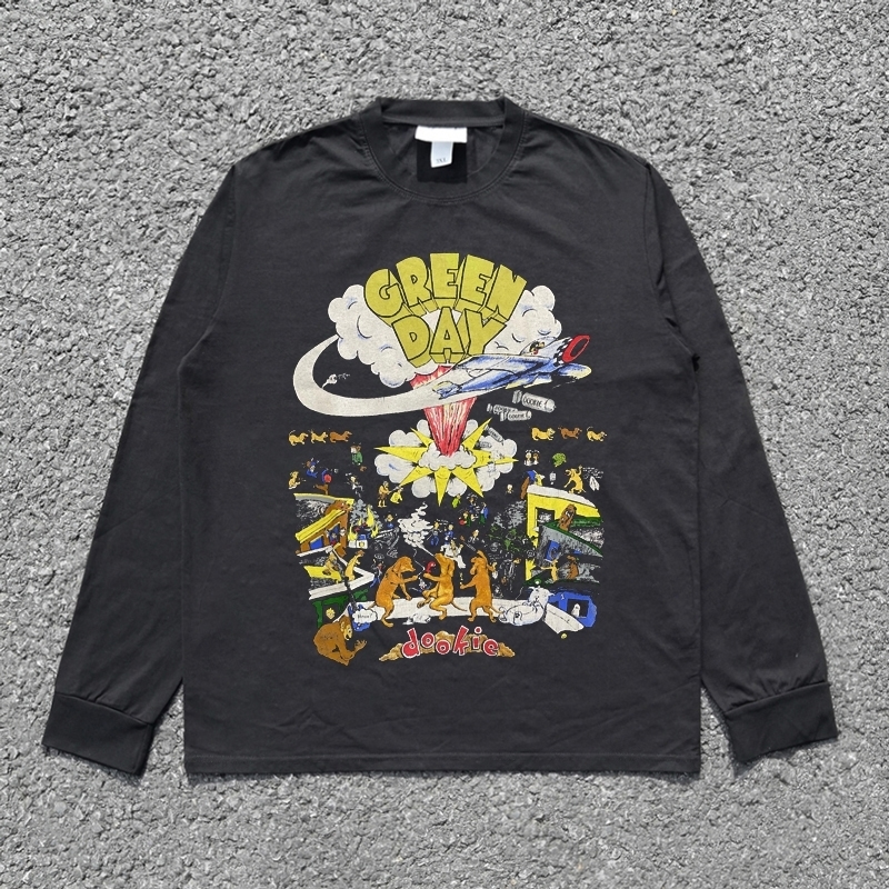 100 cotton T-shirt graphic printing Harajuku retro Y2K mens hip-hop oversized long sleeved T-shirt 241112