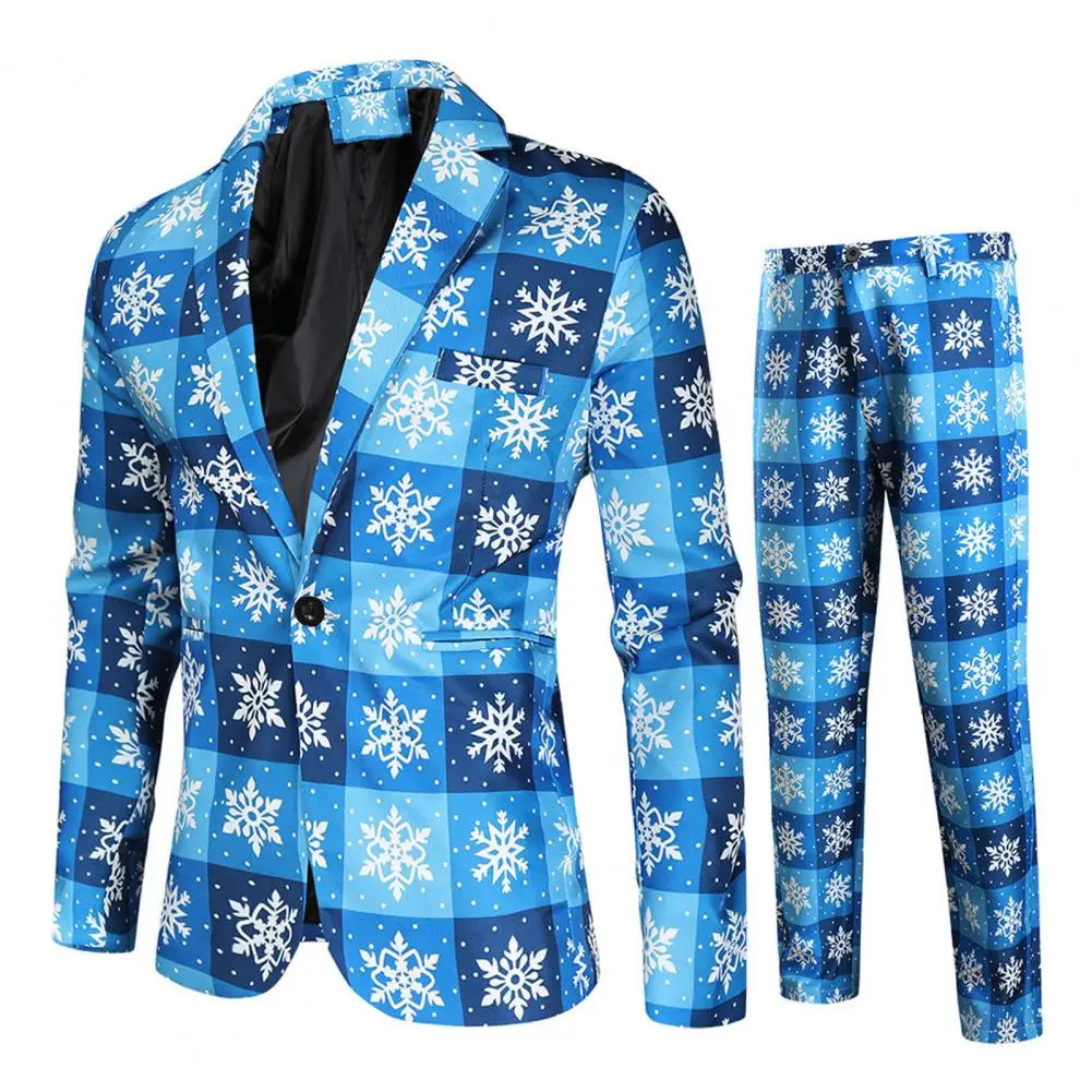 Pantalon de blazer pour hommes haut de gamme Pantalon Cartoon Imprimé à bouton simple Blazer Straight Suit Pants Set 2024 Année de Noël Men Set 2