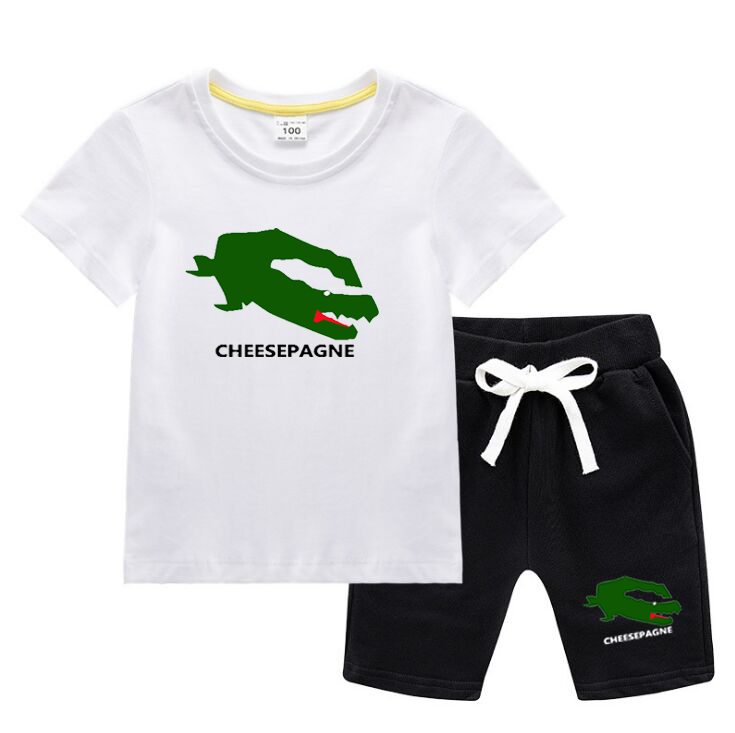 Fashion Brand Animal Print Shorts Sets Summer 100% Cotton Kids Outfits White Black Short Sleeve T-shirt Pant Tracksuits Children Tee Clothes