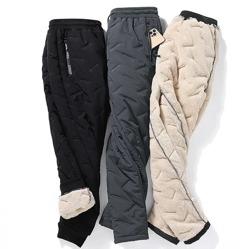Winter zipper pocket thick wool sports pants mens runners black gray cotton warm mens pants 241111
