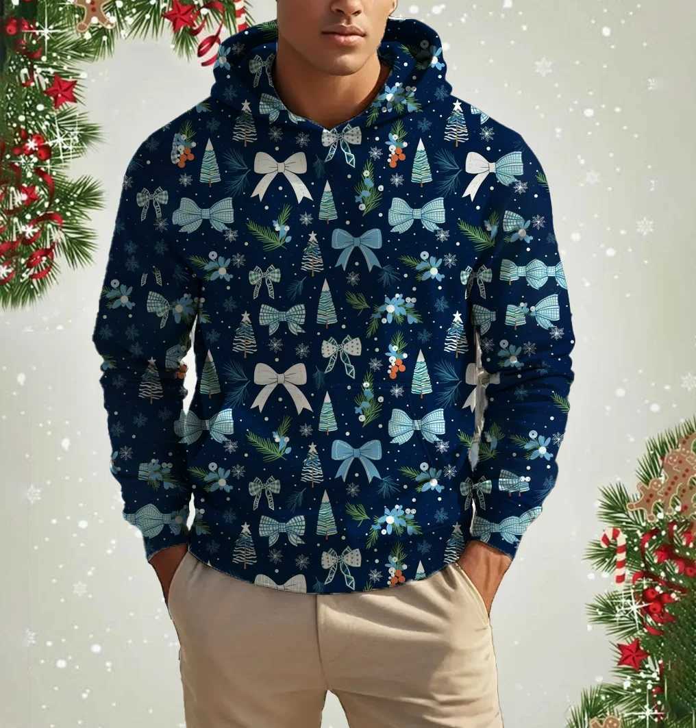 Fashion New Mens Christmas Printed Hooded Autumn And Winter Long Sleeve Soft Warm Outwear Top Novelty Fashion Sports Hoodies LX241113
