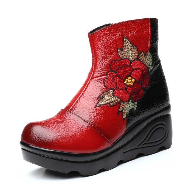 Taille Xiuting de haute qualité 35-40 20 Nouvelles bottes de la cheville Wens Winter Broidered Chaussures Wan Outdoor Flat H Fem Platform Boots T