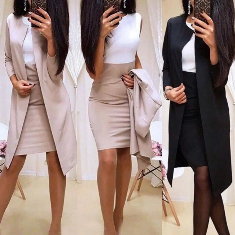 Bodycon jupe womens coloride ski ski 2pcs bureau automne long veste mini set 241112