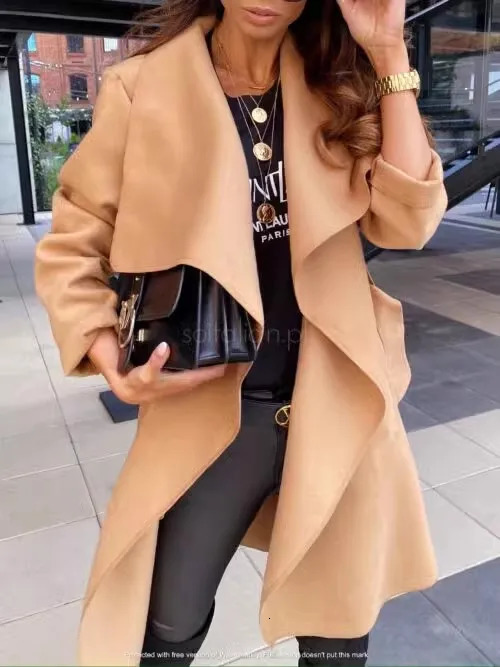 Womens autumn and winter long sleeved strappy cardigan sweater woolen jacket personalized versatile commuting clothing 241108
