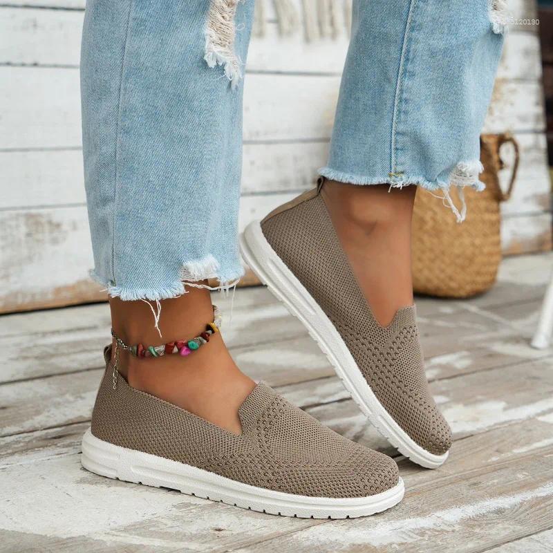 Chaussures décontractées automne 2024 Round Fashion Fashion Mesh Le Fu Bottère de ballet en tricot doux à fond plat et profond