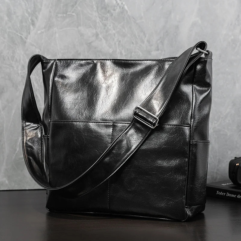 Vintage Black Mens Bags Pu Leather Messenger For Man Daily Commuting Male Shoulder Bag Casual Sling Crossbody 241111