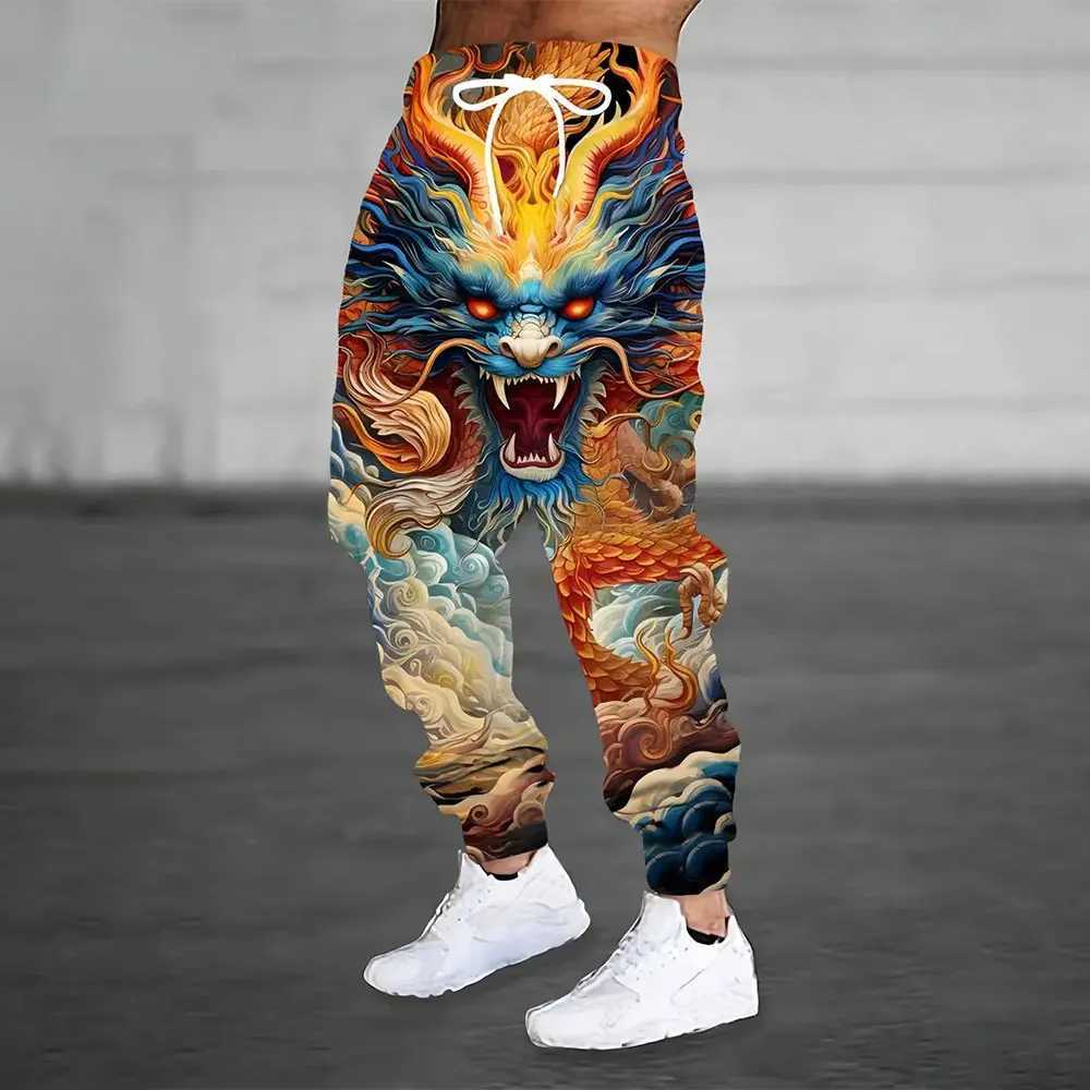 2024 New Fashion 3D Dragon Full-body Printed Sweatpants Winter Thick Warm Pants Men Loose Casual Pocket Drstring SweatpantsXJ241112