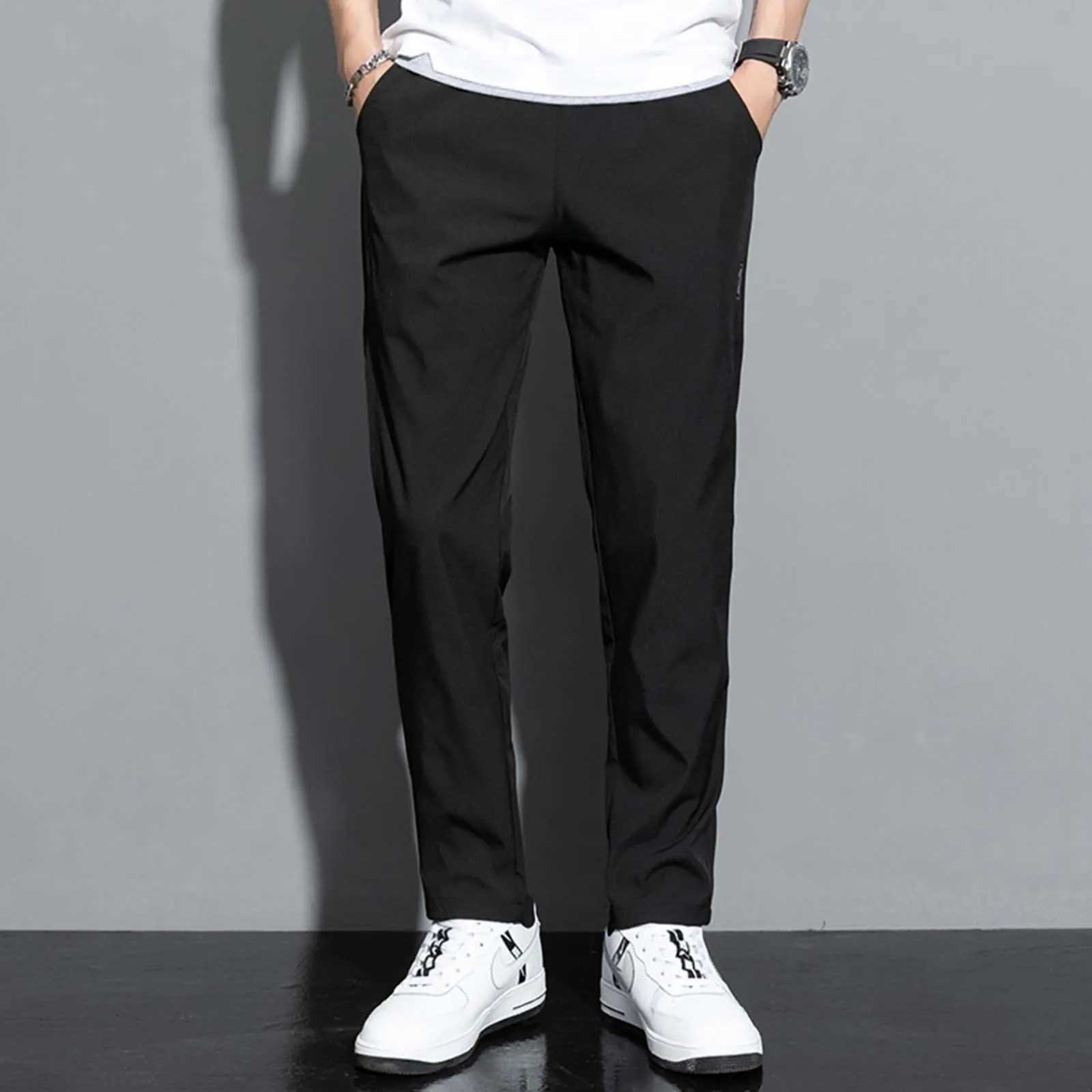 Pantalon de soie glace pour hommes Summer Mens Mens décontractés Pantalon respirant STRAP LOBLE ÉLASTIQUE HEUX ÉLASTIQUE JURICE Air Climosing Men