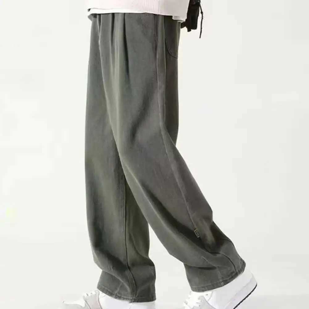 Solid Color Pants Breathable Wide-leg Mens Work Pants Retro Style Versatile Solid Color Trousers Straight Leg PantsXJ241112
