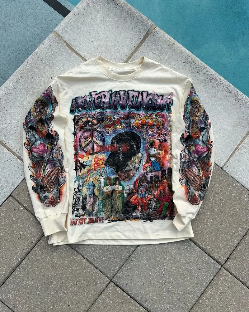 Y2k Street Rock Hip Hop Anime Printing Sleeping Mens Style American Harajuku High Street Fashion Oversized T-shirt Womens 241112