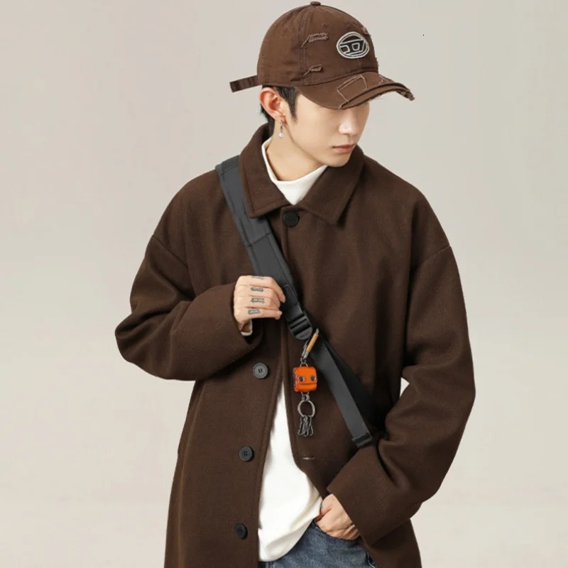 Retro Doublesided Wool Coat Mens Mediumlength Knee Tweed Autumn Winter Thickened Suit Wind Jacket Warm Soft Botton Long 241107Z