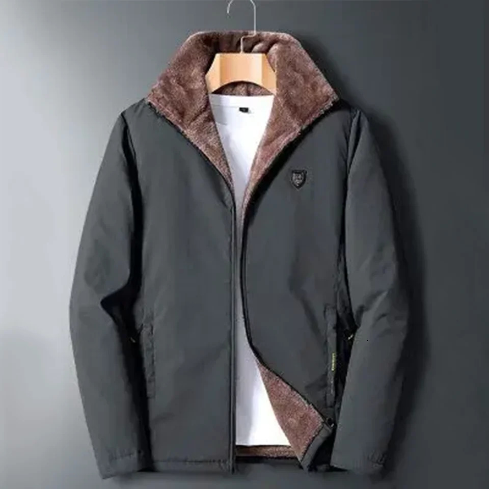 Fleece Jacket Mens Warm Thick Windbreaker High Quality padded Fur Collar Cotton Coat Windbreak Plus Windproof Coats 241108