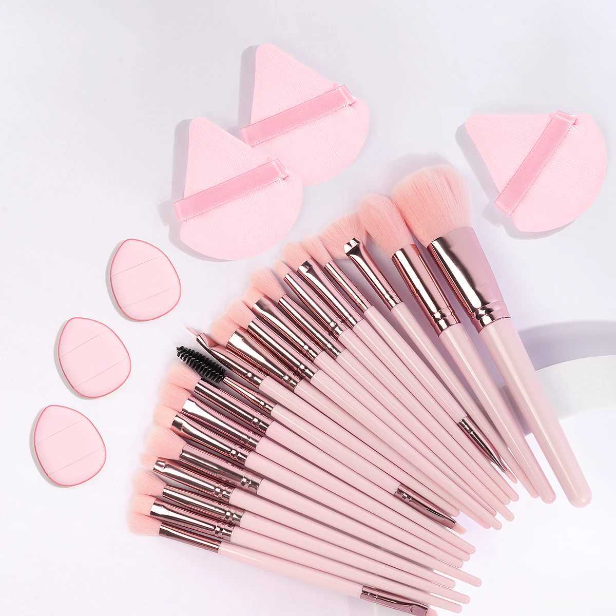 MAANGE 20 piece makeup brush pad puff set pink kabuki foundation make-up powder concealer eye shadow mini triangle puff W241113