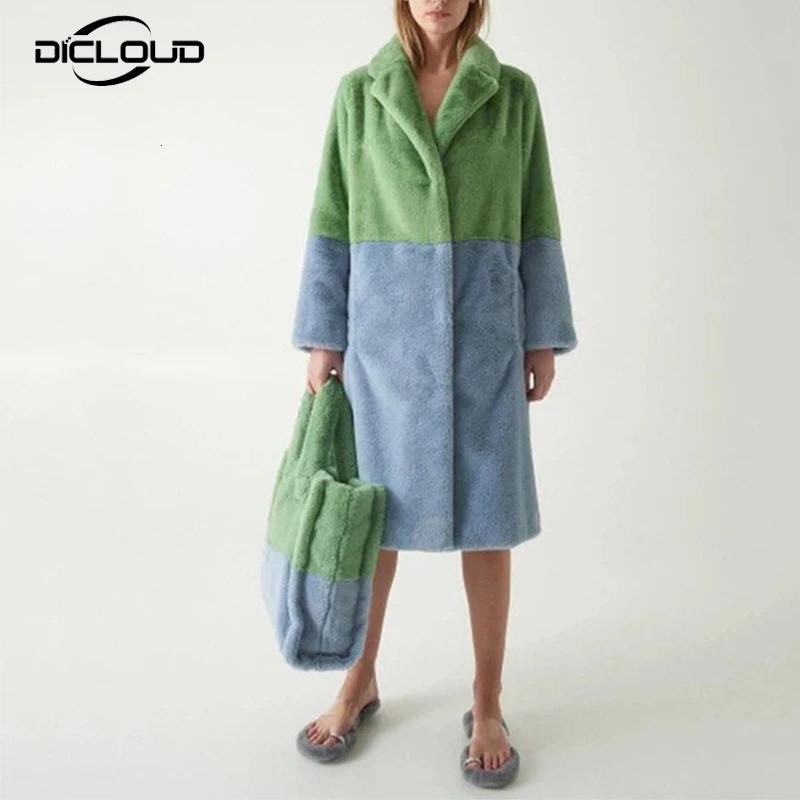 Tabre de fausse fourrure premium Long Couleur mélangée Tour d'épissage pour femmes Veste d'hiver Cold de peluche