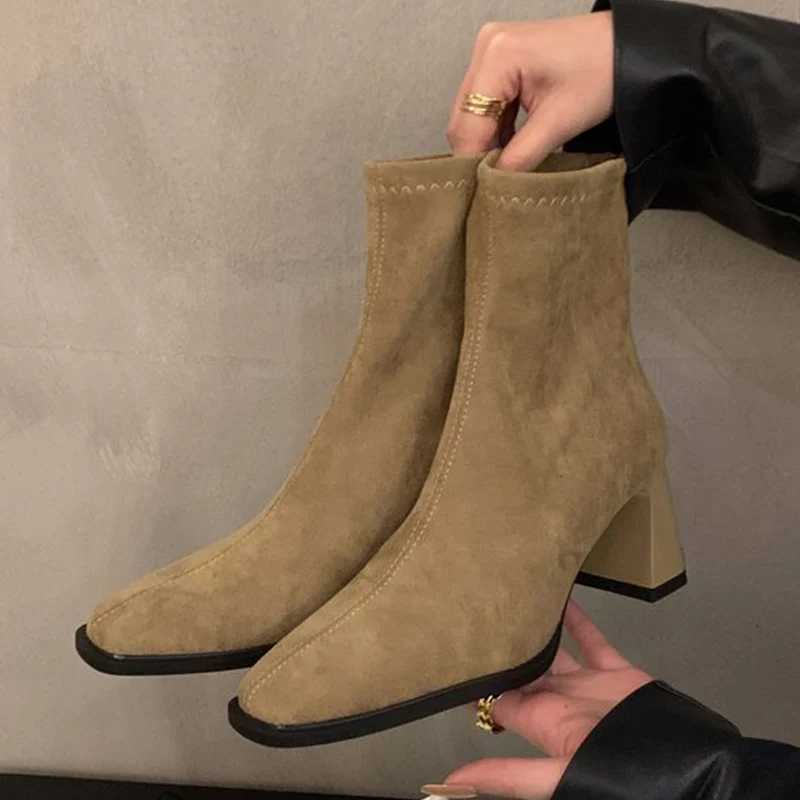 Haute qualité haute H Wen neige bottines en daim bout carré hiver bottes de créateur tendance gothique gladiateur Botas De Mujer T241113