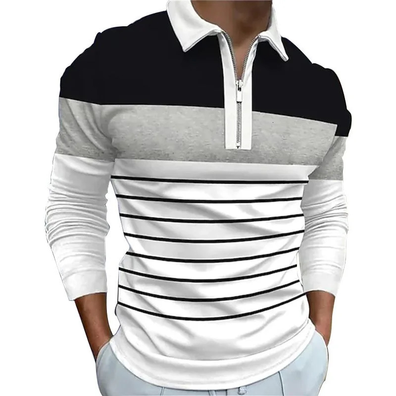 2024 Spring Mens Polo Shirt Long Sleeve Stand Basic Blouse Tee Shirt Top Casual T-shirt Men Shirt 241113