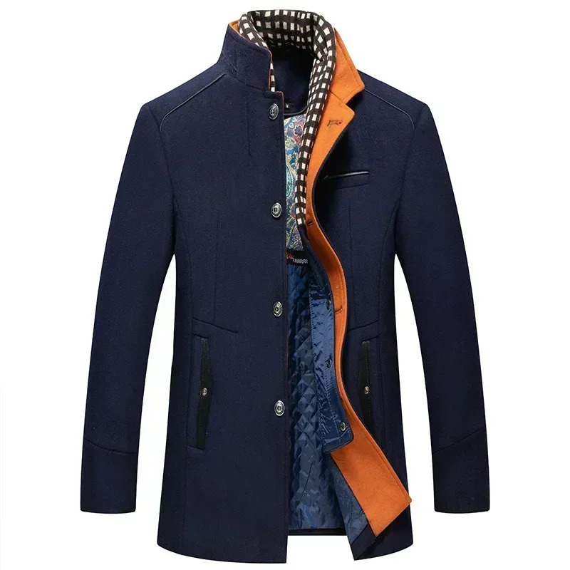 Mens Warm Winter Coat High Quality Mens Wool Blended Mens Winter Wool Blended Business Leisure Cashmere Trench Coat 4XL 241112