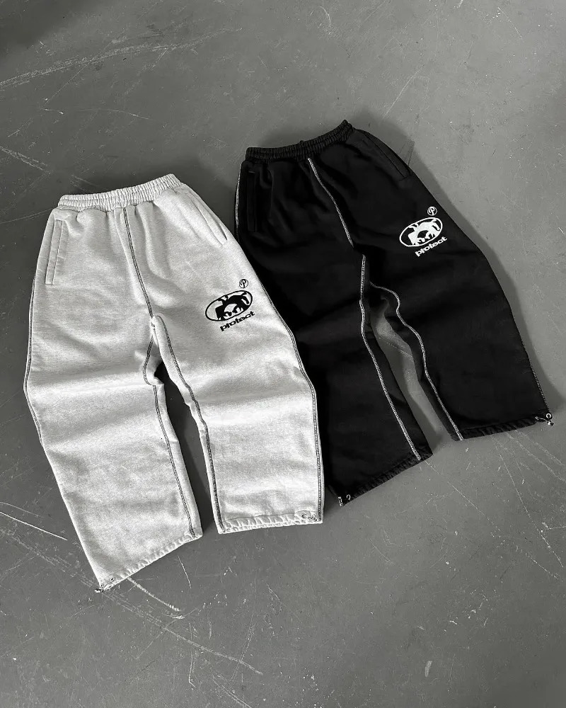 American retro embroidered letter pattern sports pants mens Y2K street hip-hop loose fashion casual high waisted sports pants womens 241112