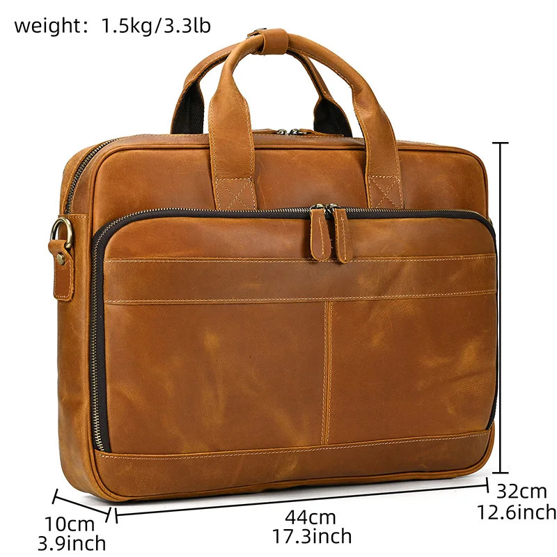 Crazy Horse Mens en cuir mallette 16 pouces PC COWDE CUIR CUIR MENSON MESSENGER Sac ordinateur portable Bureau Business Office Hands Sac à main 2