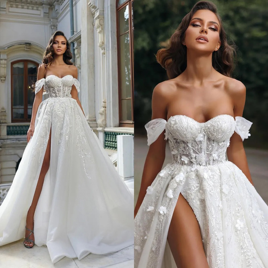 Boho plage robes de mariée dentelle robes de mariée Sexy hors de l'épaule robes robes de soirée pour la mariée