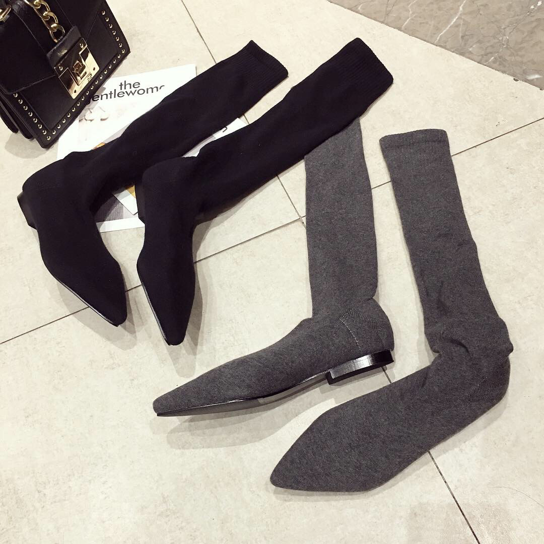 Chaussettes bottes 2024 automne hiver nouveau style européen et américain sur les chaussures élastiques pour femmes élastiques tout-match bottes